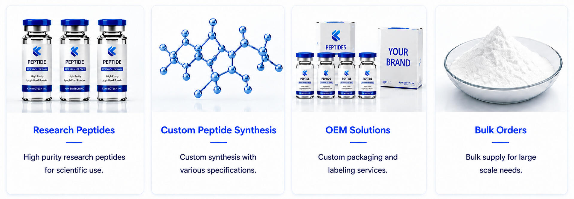 About Us KSM Technology is a professional peptide manufacturer specializing in high-purity peptide production, custom peptide synthesis, quality testing, and global supply chain management. Our advanced manufacturing facilities and experienced technical